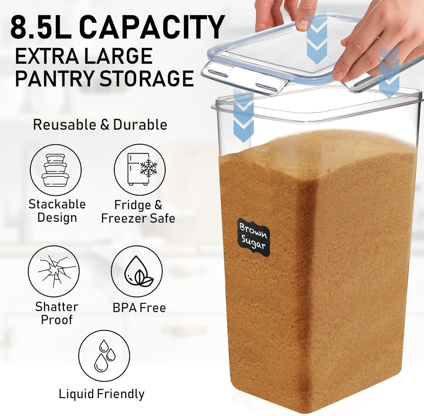 Flour Storage Container 2 PC [8.5L / 287 Oz] Extra Large Food Storage Containers with Lids