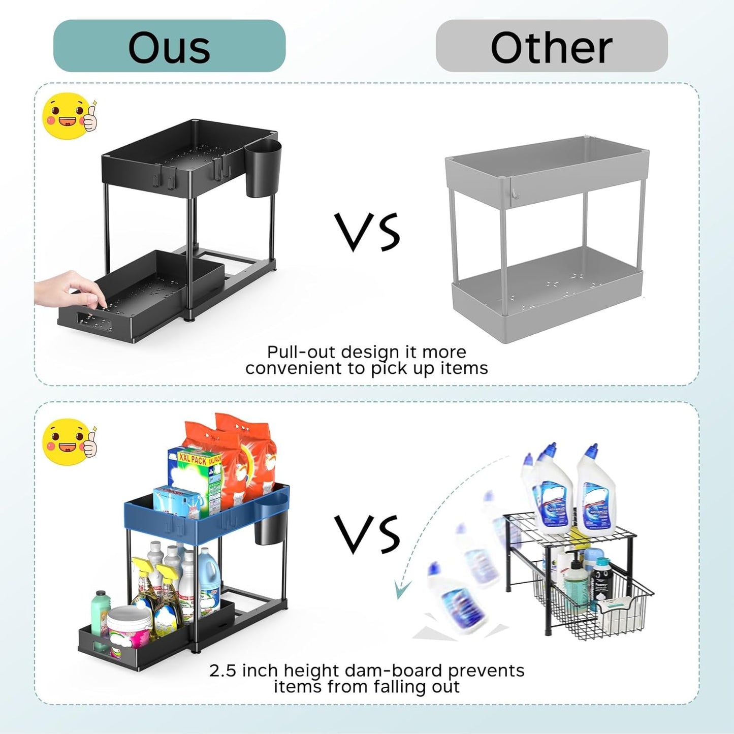 2 Pack Under Sink Organizer with Pull-Out Drawer, 2-Tier Cabinet Storage for Kitchen & Bathroom