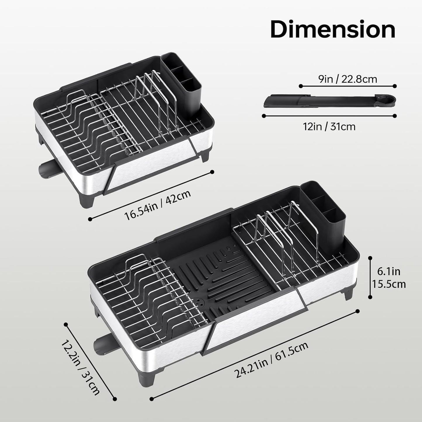 Large Dish Drying Rack - Triple Expandable Dish Rack for Kitchen Counter