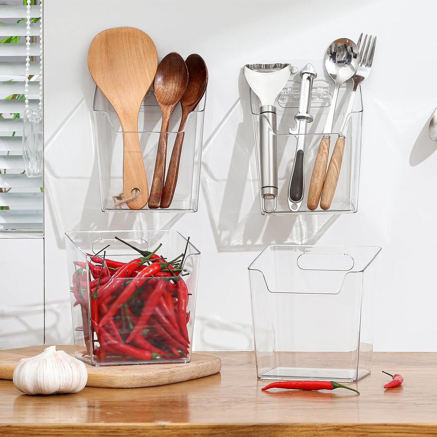 2-Pack Kitchen Cabinet Door Organizer Adhesive, Hanging Storage Bins