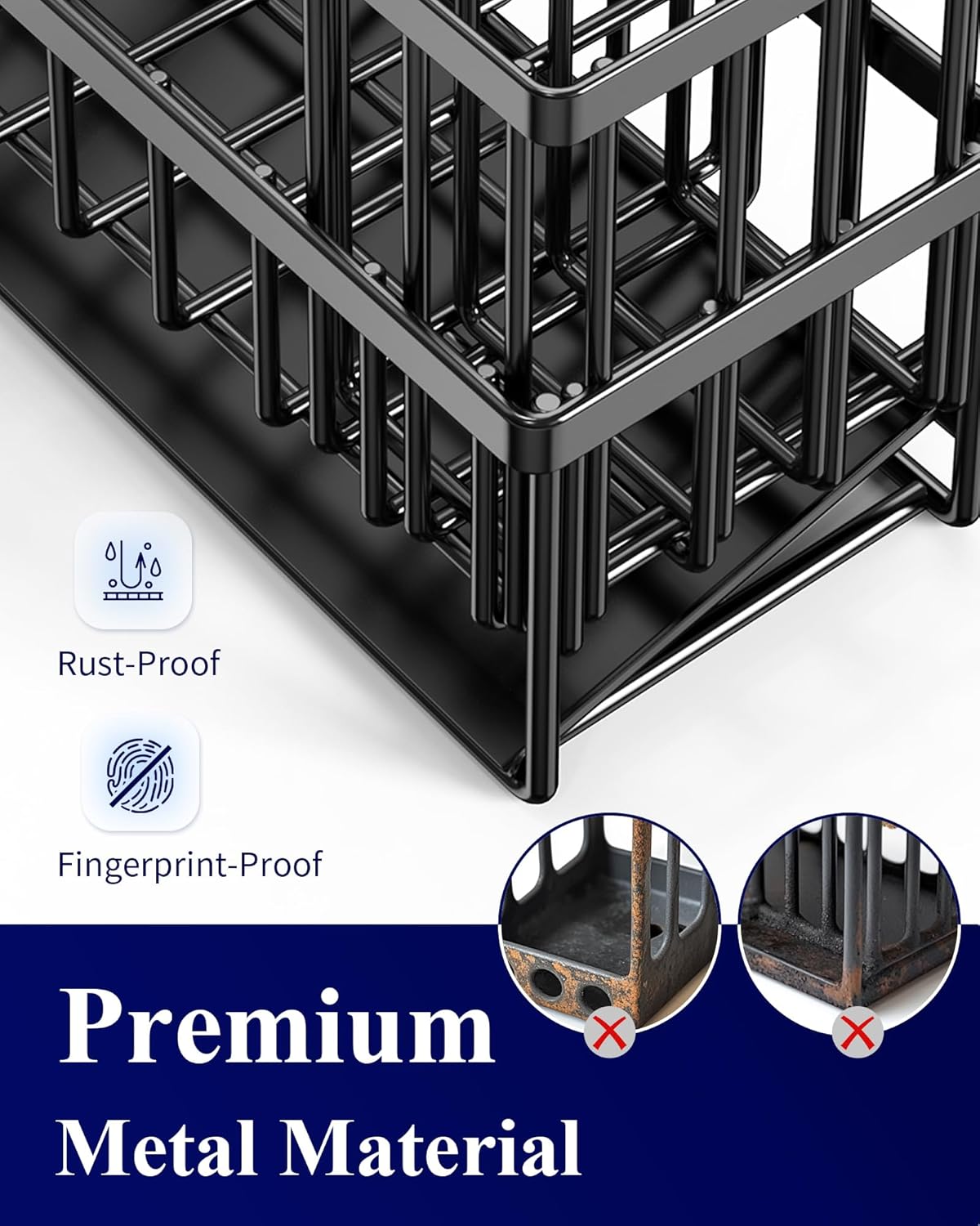 Sponge Holder for Kitchen Sink - Rustproof Stainless Steel Sink Caddy Organization and Storage Essentials with High Brush Holder, Home Decor Accessories, 7.9" x 3.7" x 6.2", Black