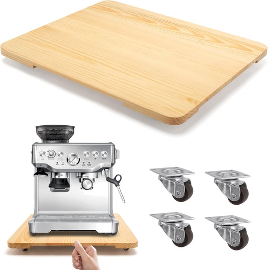 360° Rolling Tray for Coffee Maker, Sliding Tray Countertop Appliance Slider with Rubber Wheels for Heavy Kitchen Appliances, Easily from Under Cabinet (13”W x 16”D, Natural)