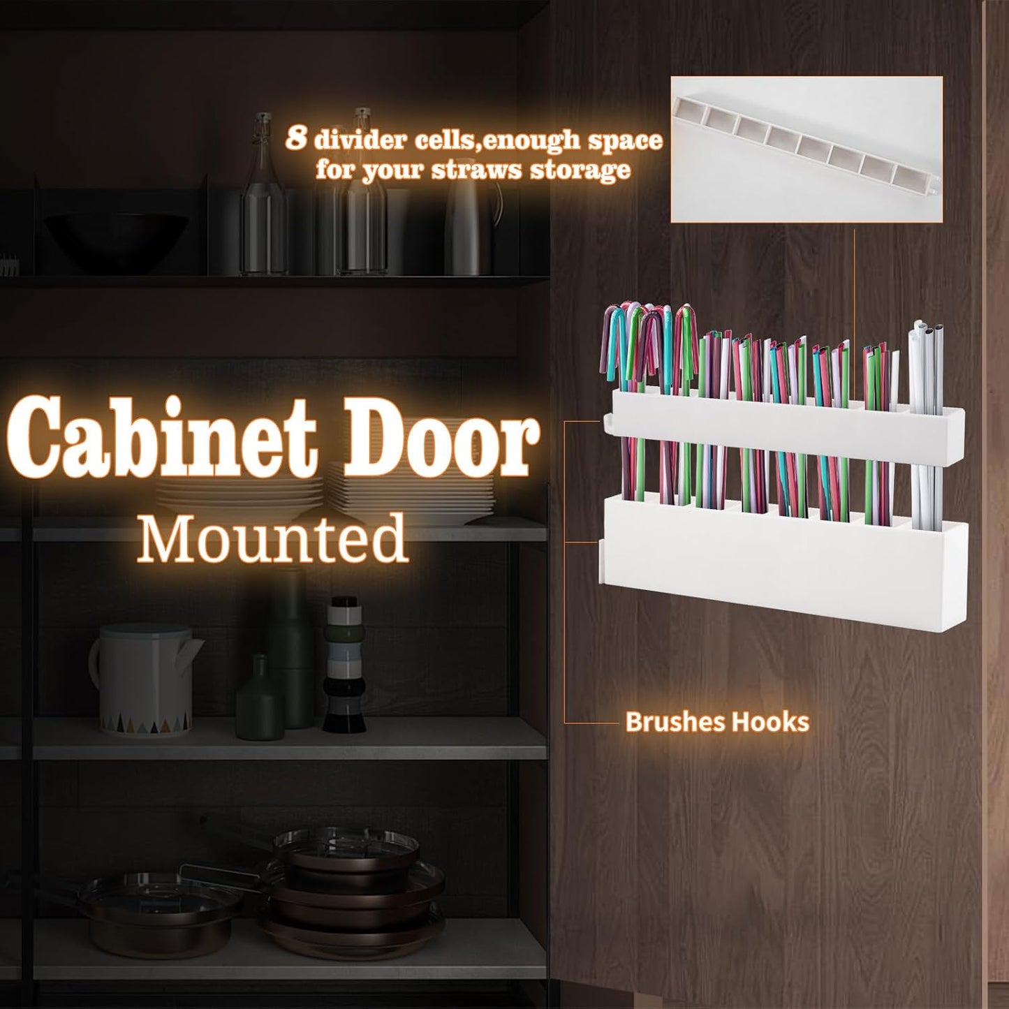 Straw Holder Straw Organizer Reusable Straw Holder Storage for Drinking Straws Cabinet Door Mounted (White)