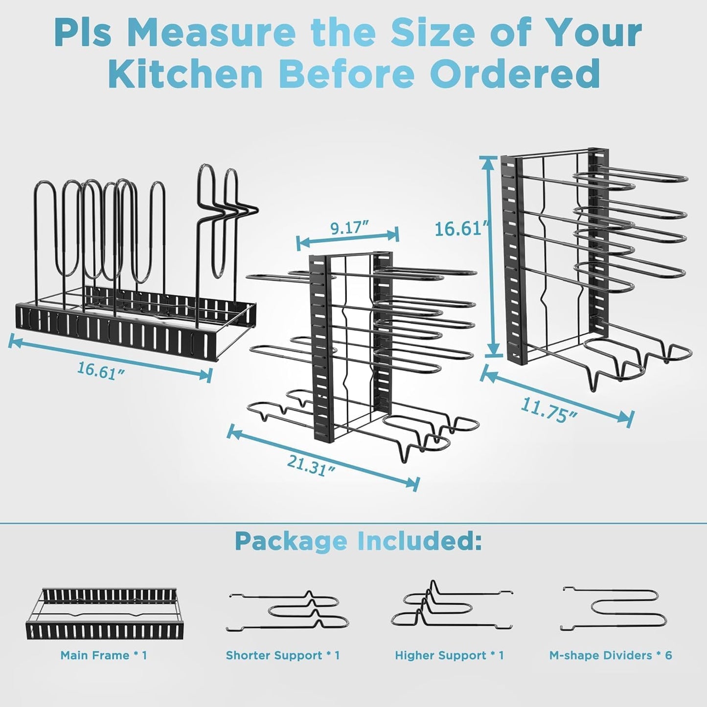 Pots and Pans Organizer for Cabinet 16.61 Height, 8 Tier Pot Organizers Rack with 3 DIY Methods