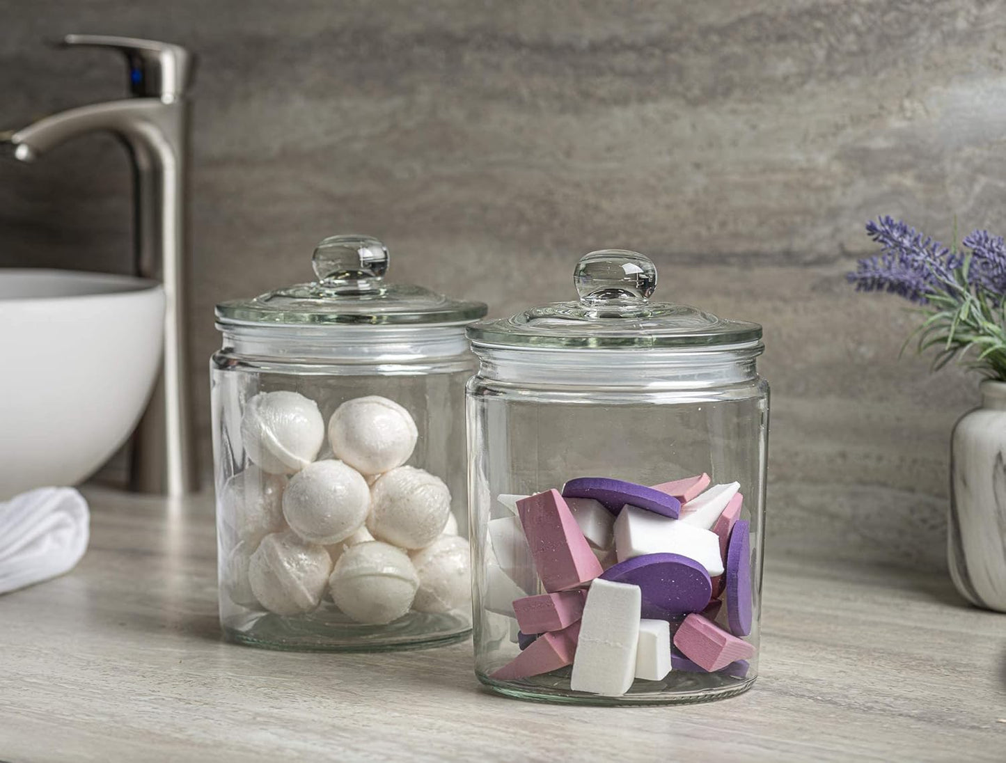 Glass Canister Set for Kitchen Counter + Labels & Marker - Set of 2