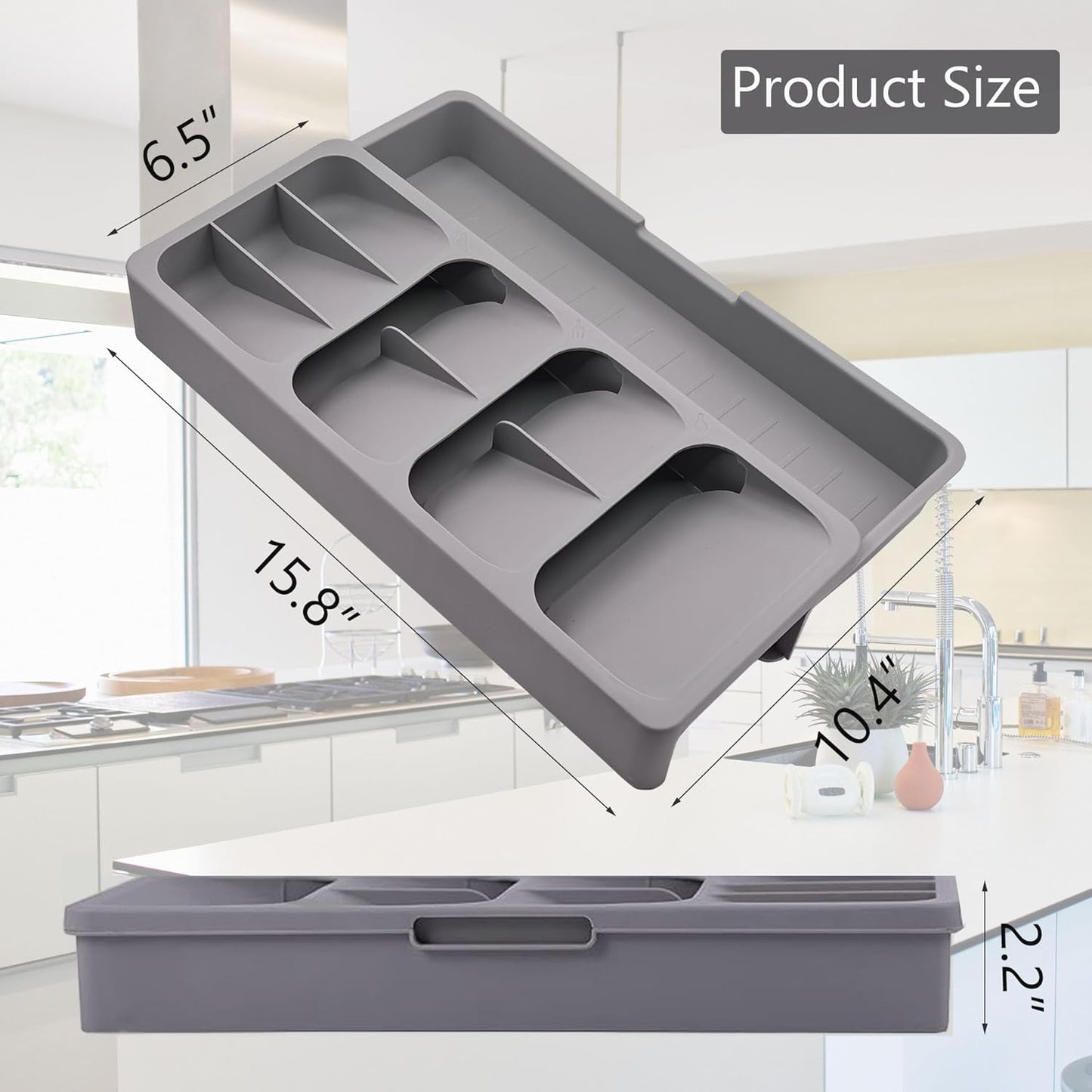 Silverware Drawer Organizer with Expandable Tray for Kitchen Drawer