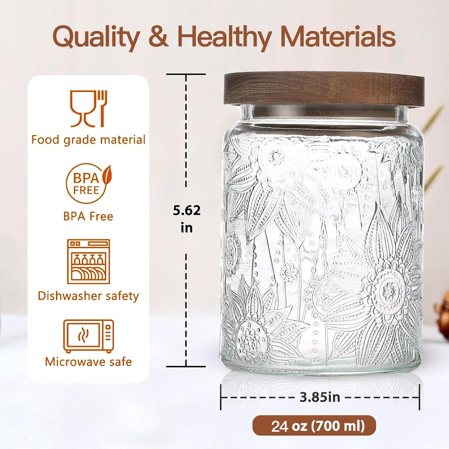 24 OZ Airtight Glass Storage Jar with Bamboo Lid