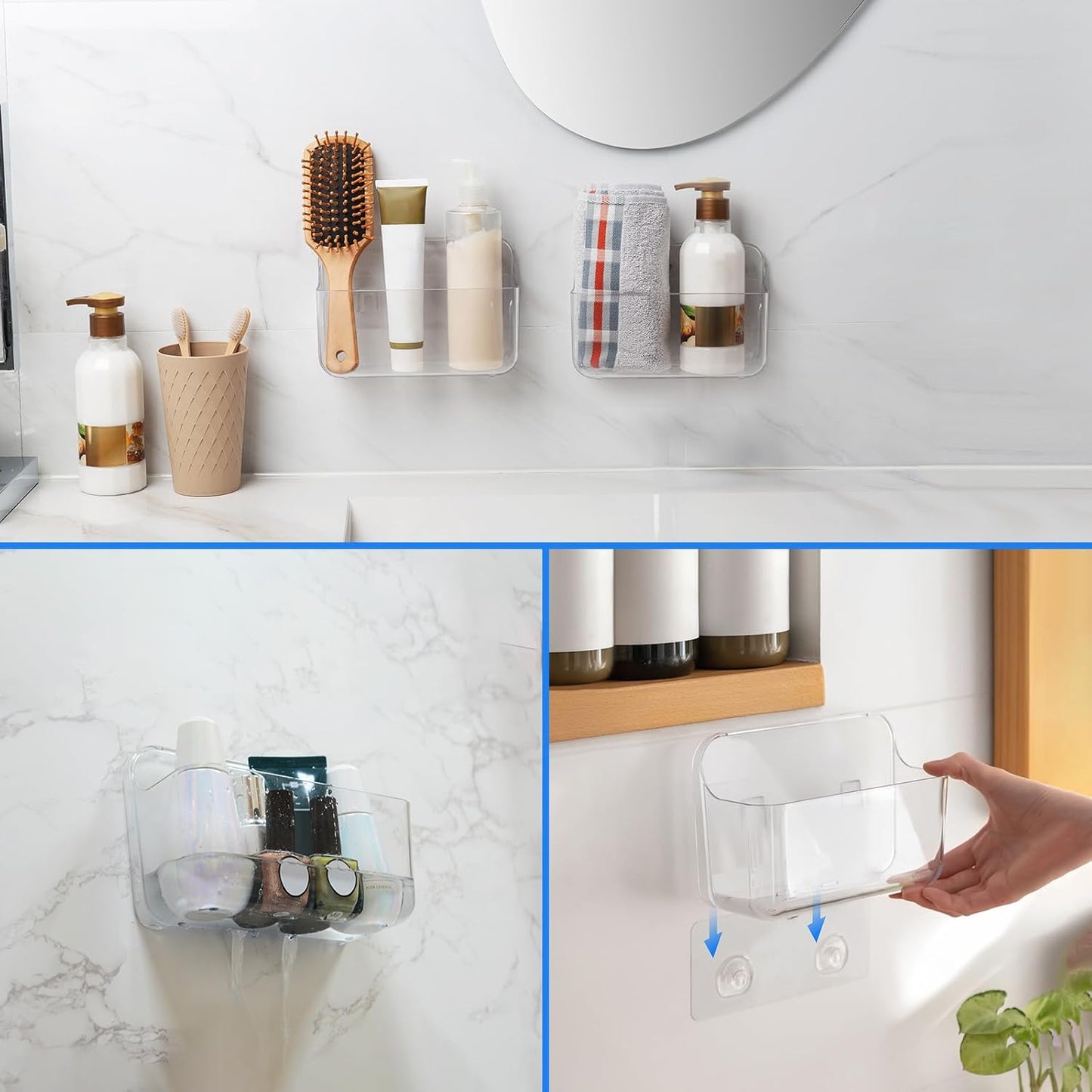 2pc Acrylic Wall Mount Organizer, Small Adhesive Clear Cabinet Door Organizer,Acrylic Shelves for Wall,No Drilling Hang Walls,with Self Adhesive Tape, for Bathroom, Kitchen, Living Room