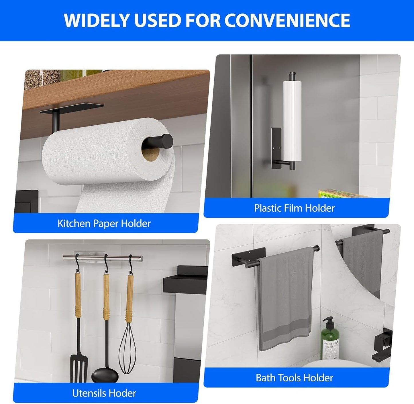 Paper Towel Holder Under Cabinet, Self-Adhesive,No Drilling, Stainless Steel