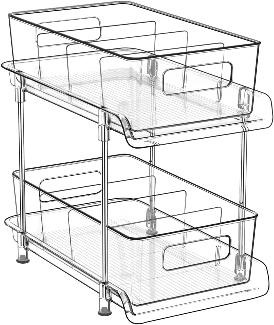 2 Tier Bathroom Storage With Dividers, Clear Under Sink Pull Out Organizer for Kitchen Pantry