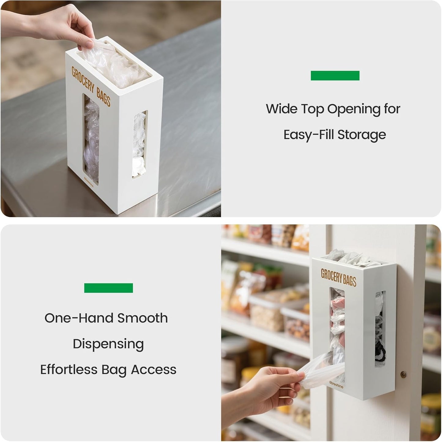 Extra Large White Bamboo Grocery Bag Holder for Plastic Bags