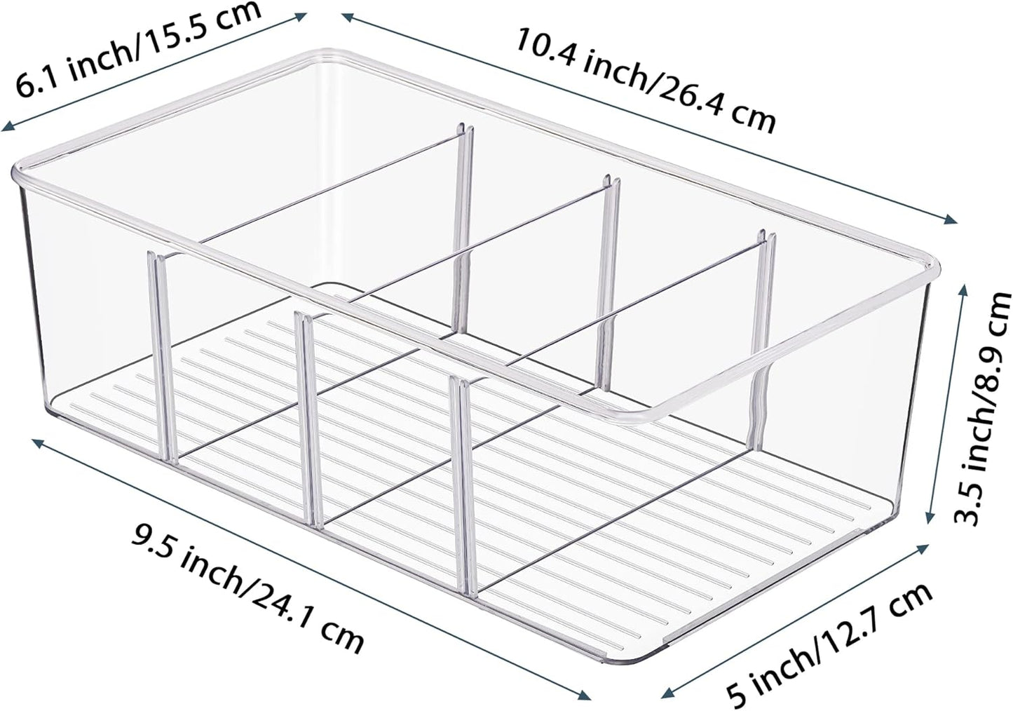 4 Pack Food Storage Organizer Bins, Clear Plastic Bins for Pantry, Kitchen, Fridge