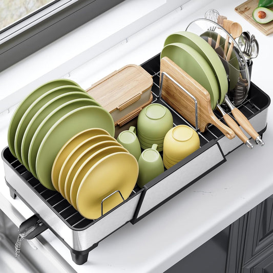 Large Dish Drying Rack - Triple Expandable Dish Rack for Kitchen Counter