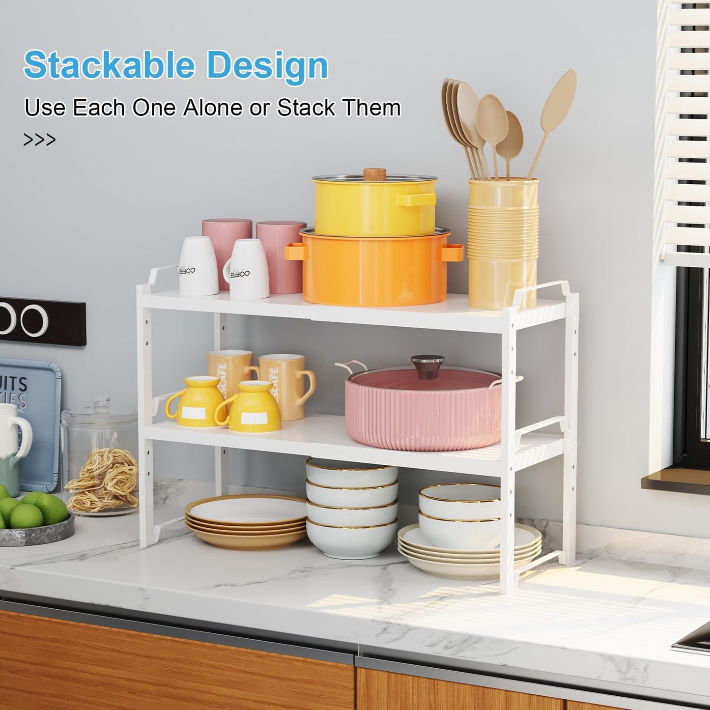 4 Pack Kitchen Cabinet Shelves Organizers, Kitchen Counter Storage Shelf Spice Rack