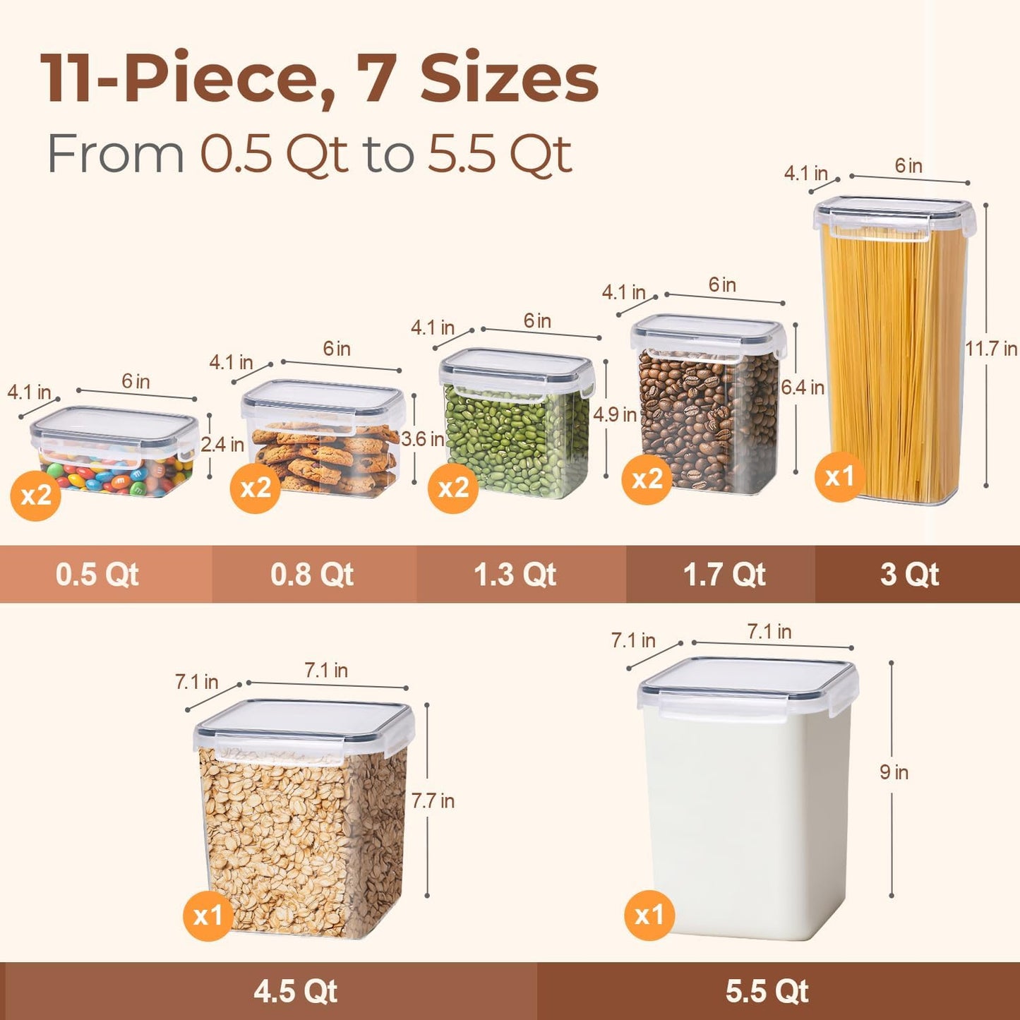 Airtight Food Storage Containers with Lids, 11 Pcs Canisters Sets for the Kitchen