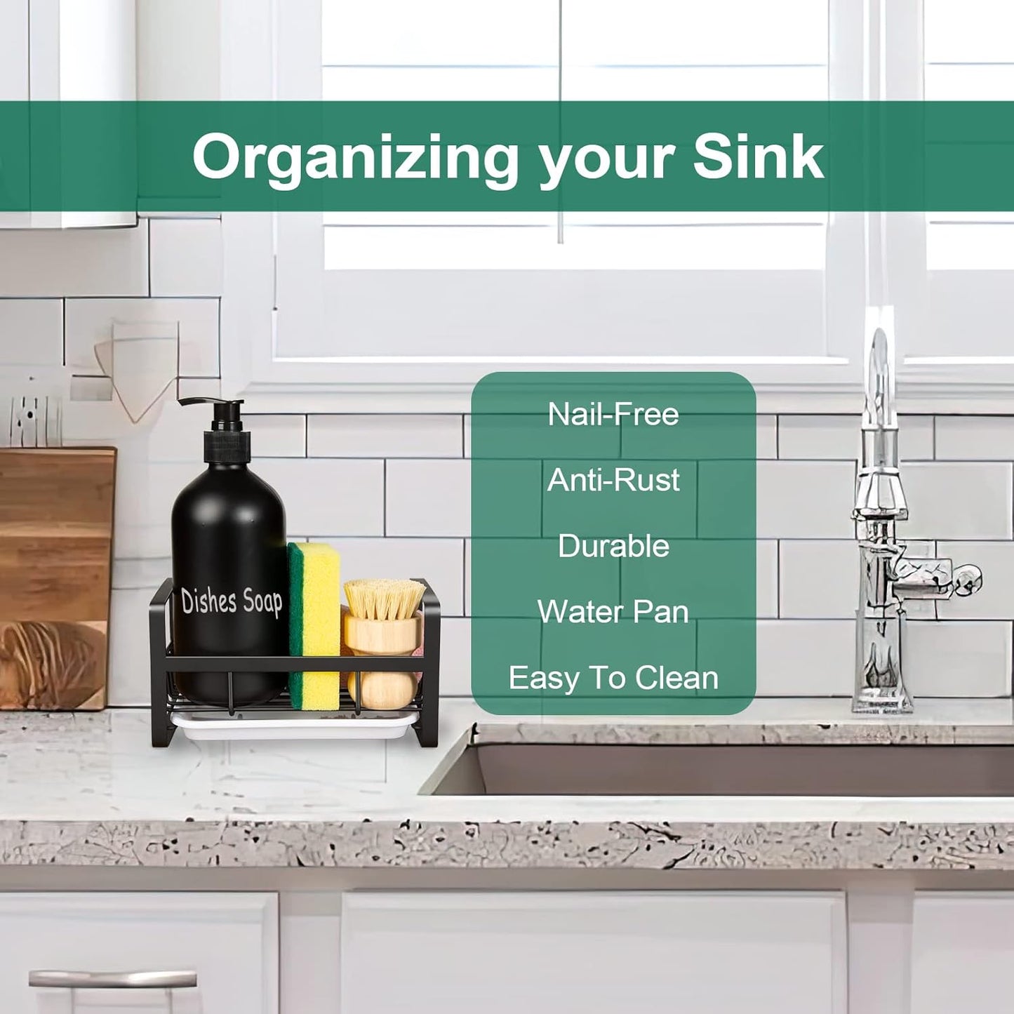 Sponge Holder for Kitchen Sink- Stainless Steel Kitchen Sink Caddy for Organizing Sponge