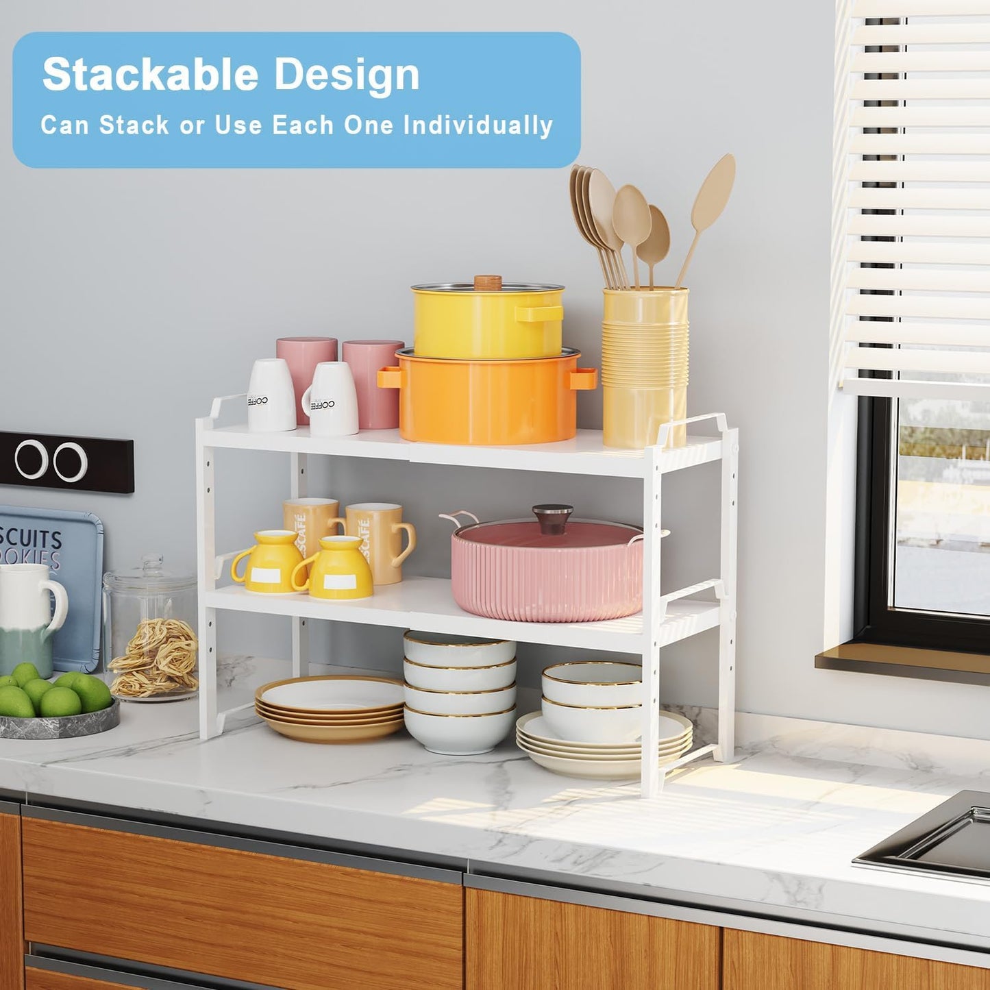2 Pack Expandable Kitchen Cabinet Shelves Organizers