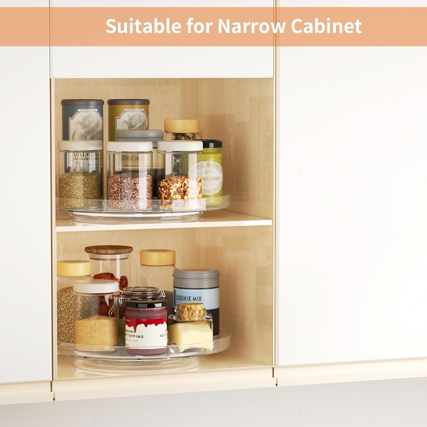2 Pack Lazy Susan Organizer Turntable, Clear 9 Inch Rotating Organizer Tray for Cabinet Table Top