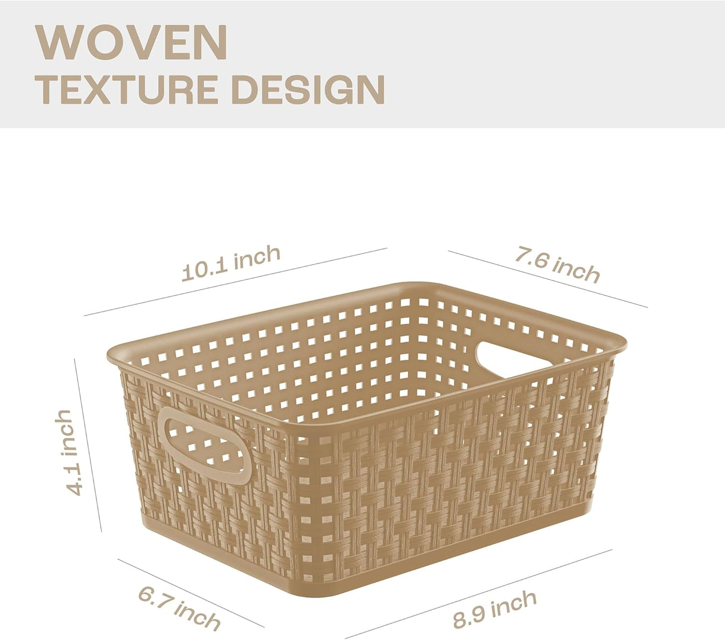 Khaki Stackable Storage Baskets, Plastic Weave Basket Organizer and Storage Set of 12