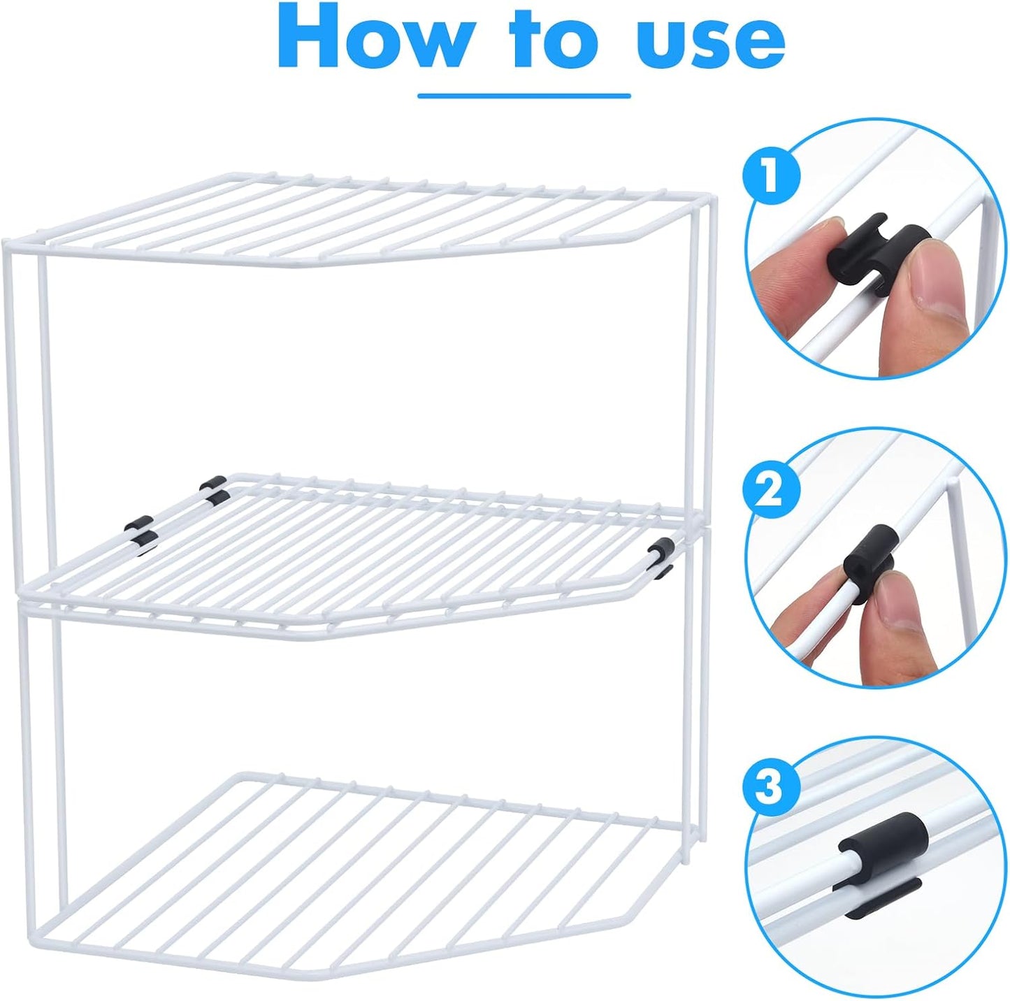 2Pcs 2-Tier Corner Stackable Organizer Shelf for Kitchen - Cabinet Storage Shelf Rack