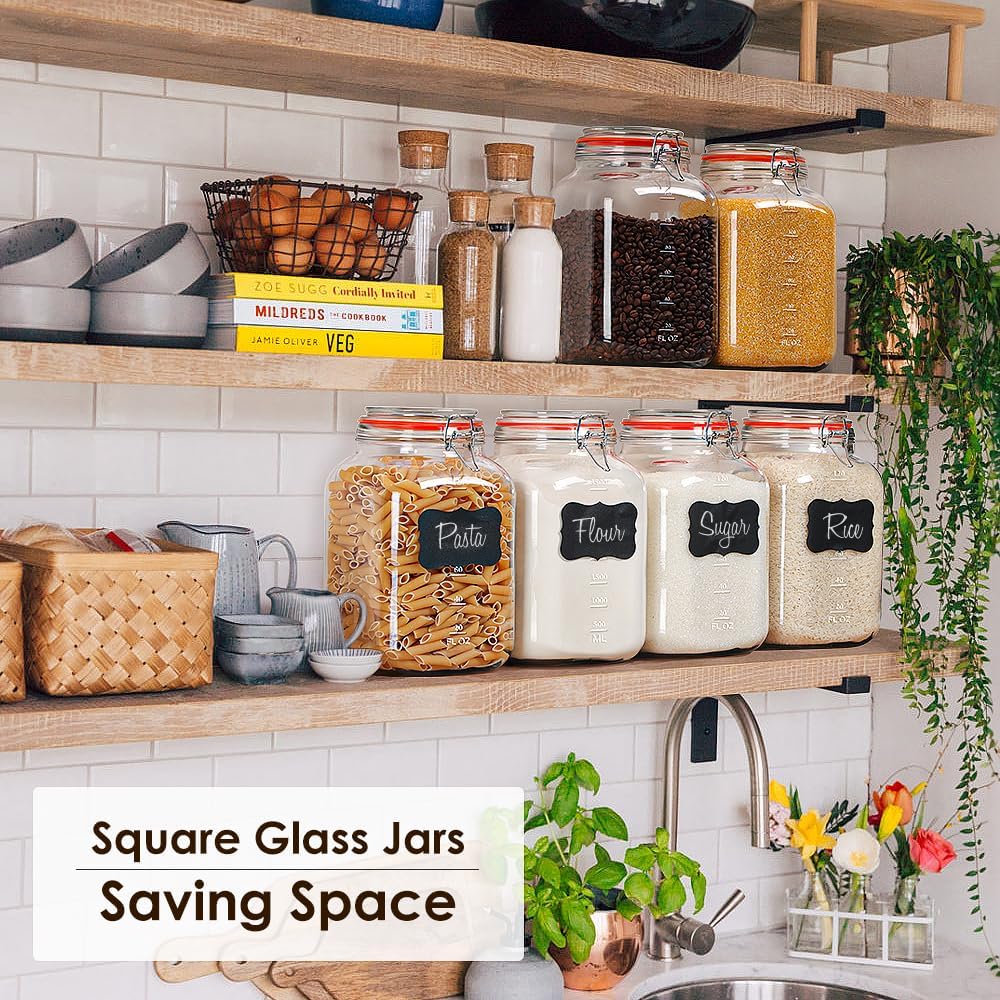 [UPGRADE] 2 Pack Square Super Wide Mouth Airtight Glass Storage Jars with Lids