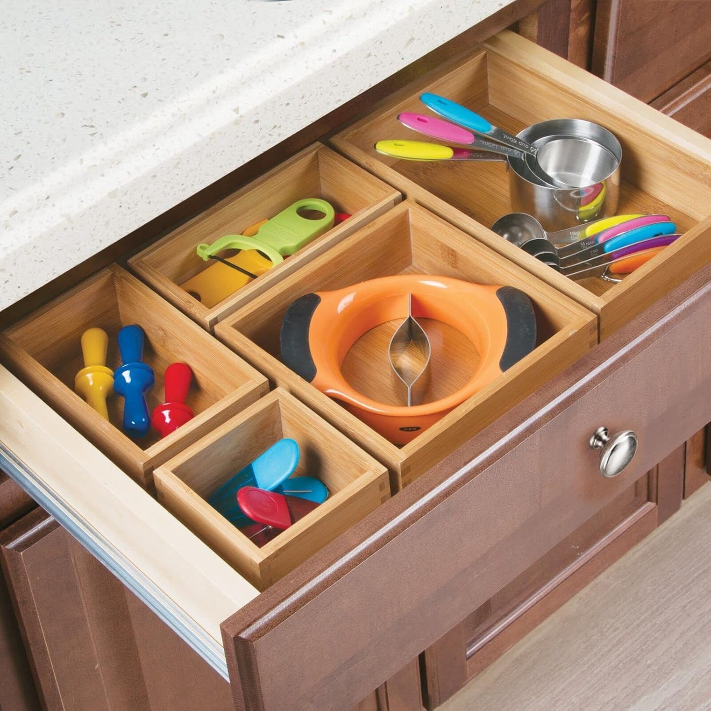 Bamboo Storage Bin Container, Drawer Organizer Crate Boxes for Kitchen Pantry Cabinet, Shelf