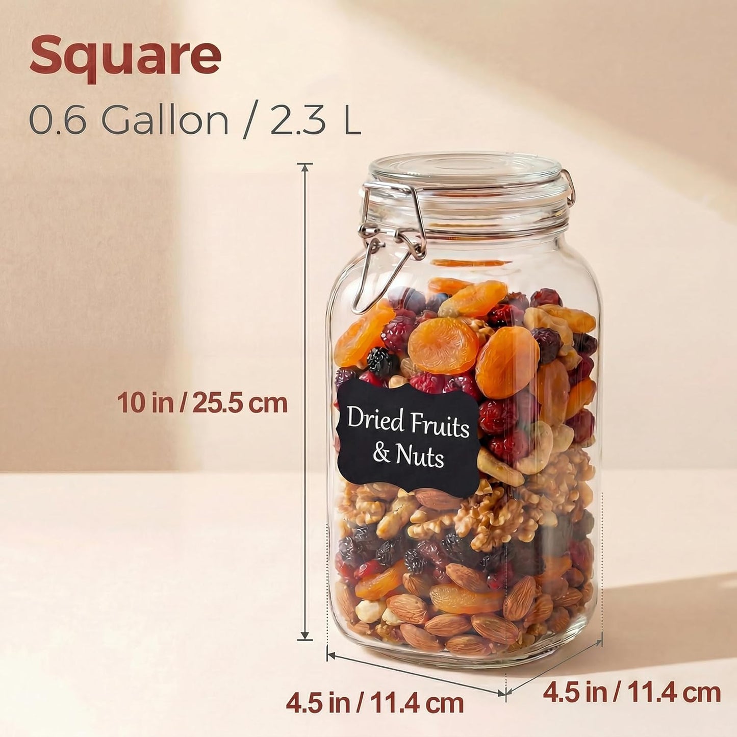 78oz - 3 Pack Square Glass Jars with Airtight Lid, Wide Mouth Mason Jars with Clamp Lids