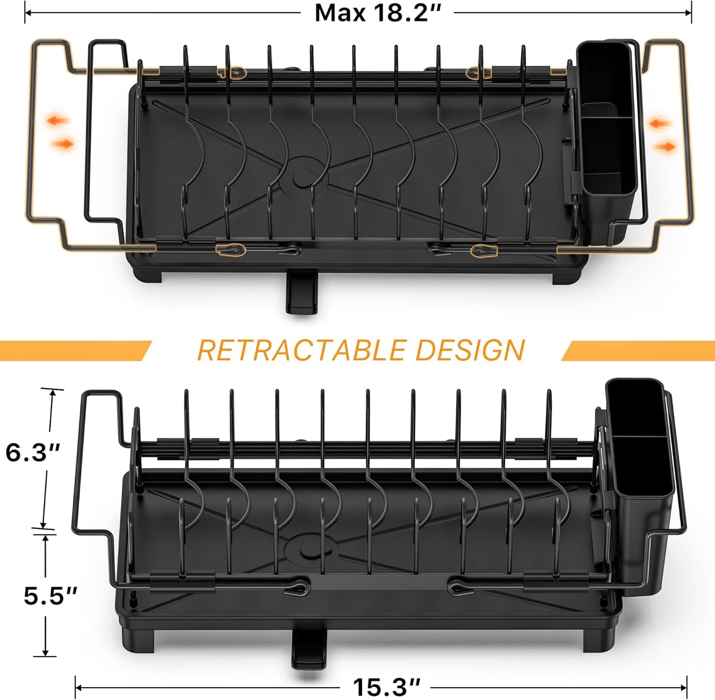 Small Dish Drying Rack - Expandable Sink Dish Drying Rack Over Sinks with Drying Tray
