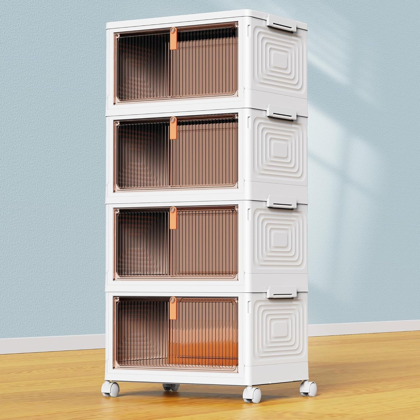 4 Tier Plastic Storage Bins with Lid 23QT, Stackable Storage Containers with Wheels