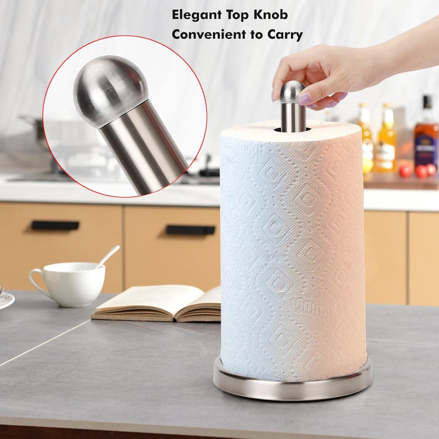 Paper Towel Holder Stand with Sturdy Base Fits Standard and Jumbo Sized Paper Towel