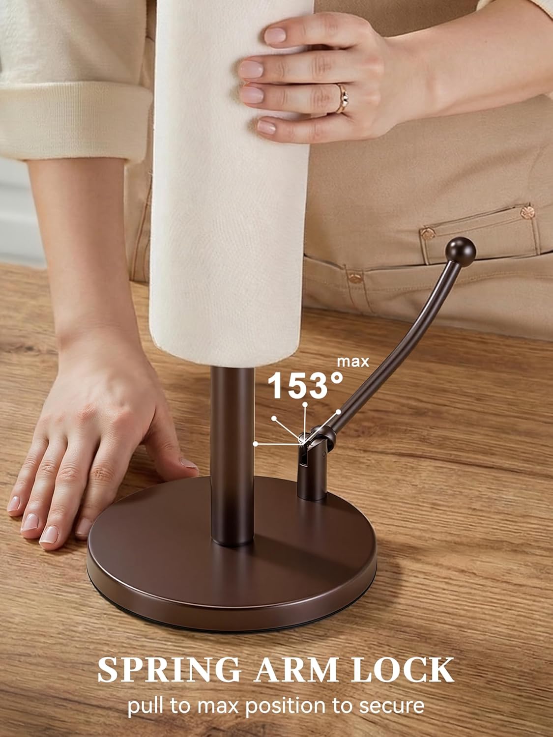 SMARTAKE Paper Towel Holder, Paper Towel Dispenser Standing Weighted Base Non Slip, Spring Arm for Easy Tear, Stainless Steel Paper Towel Holder for Home Kitchen Countertop Tabletop, Bronze