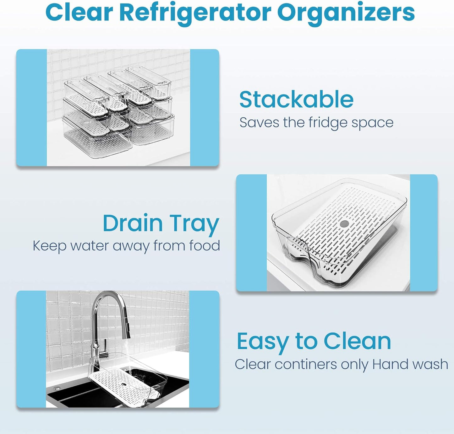 10 Pack Refrigerator Organizers, Clear Container and Organizer Bins with Lids