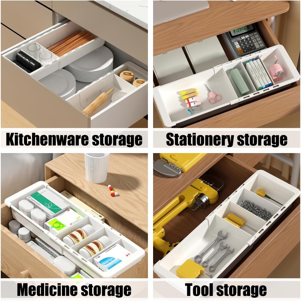 Expandable Drawer Organizer, 2 PCS Adjustable Drawer Organizer Trays