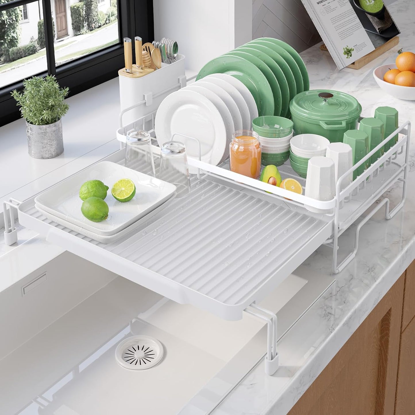Extendable Dish Drying Rack - Adjustable Length 12.8"–21.0"