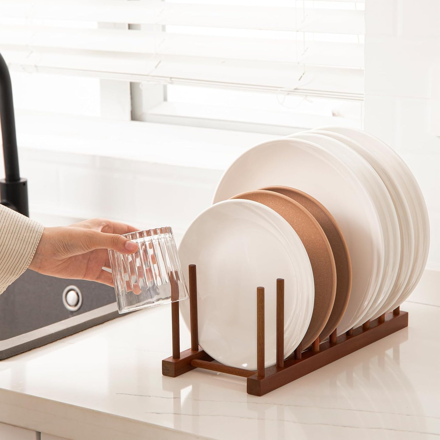 Teak Dish Plate Bowl Cup Book Pot Lid Cutting Board Drying Rack Stand Drainer Storage Holder Organizer Kitchen Cabinet（Keep Dry）
