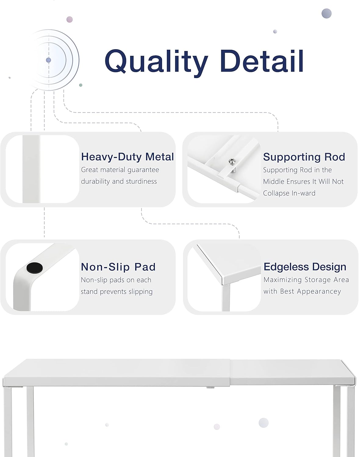 Cabinet Shelf Expandable Organizer Riser Rack for Kitchen Pantry Cupboard Under Sink Countertop Home Organization Extra Storage Space Saver Heavy Duty Metal Edgeless Design White Large