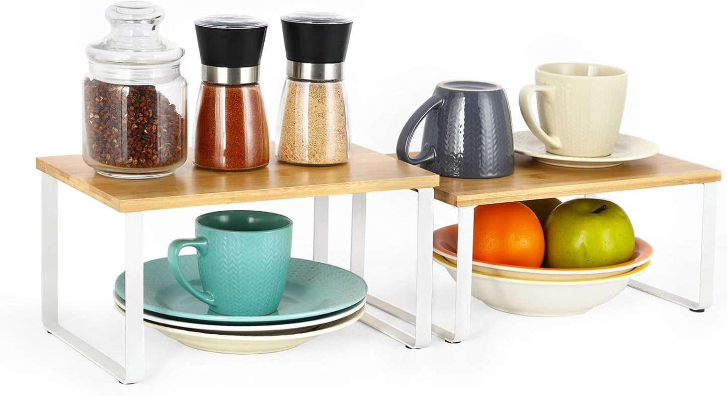 Bamboo Kitchen Cabinet and Counter Shelf Organizer, Stackable & Expandable, Set of 4