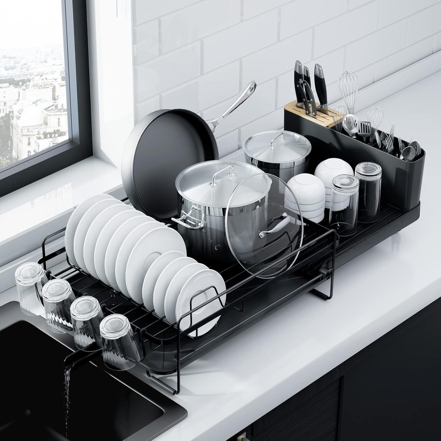 Large Dish Drying Rack - Extendable Dish Rack, Multifunctional Dish Rack for Kitchen Counter