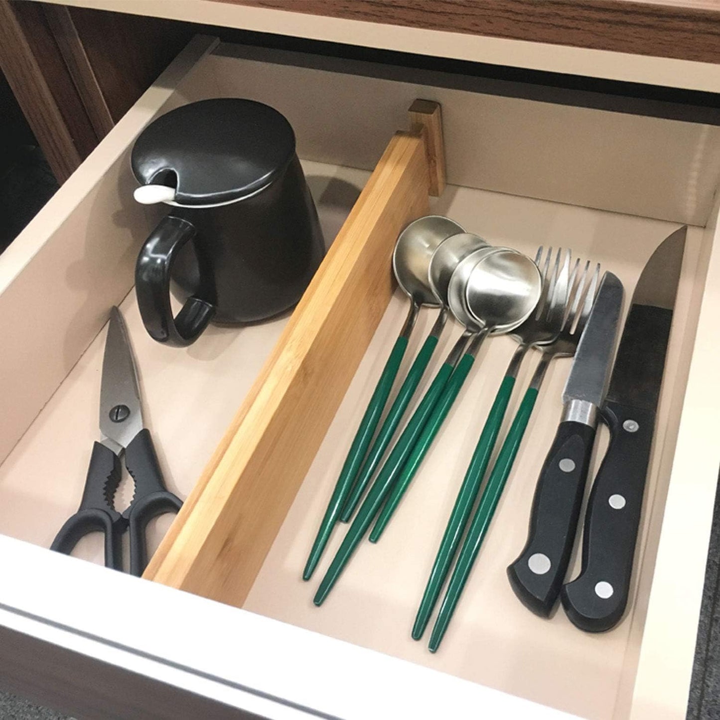 Adjustable Bamboo Drawer Dividers, Expandable Drawer Organizer for Kitchen, Bedroom, Bathroom