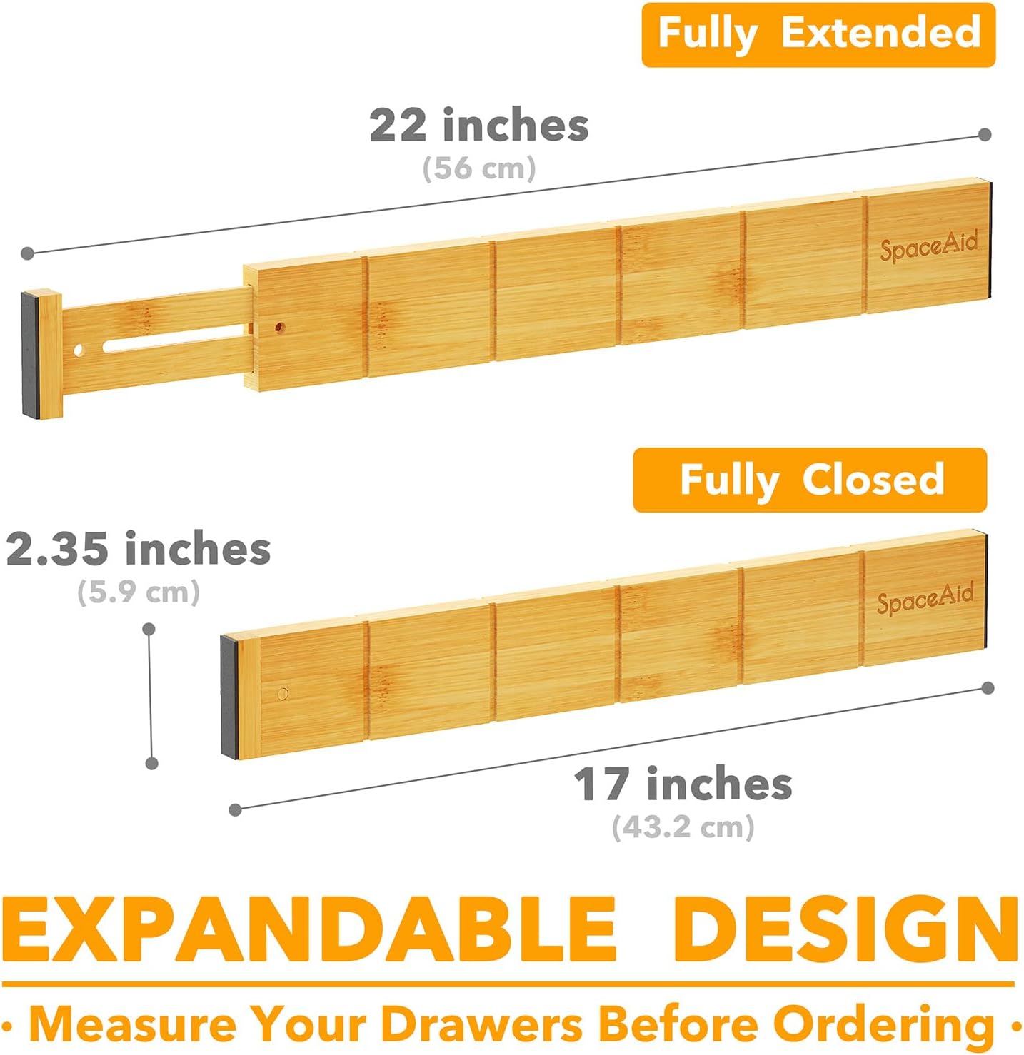 Bamboo Drawer Dividers with Inserts and Labels, Kitchen Adjustable Drawer Organizers