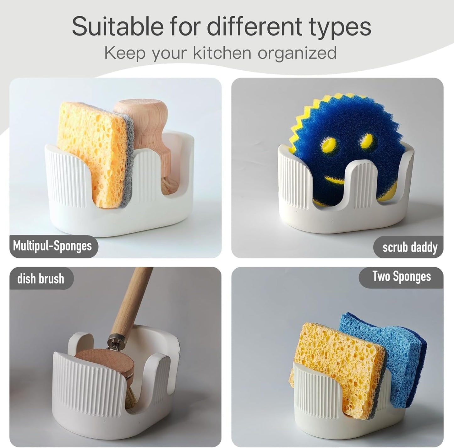Ultra Absorbent Stone Sponge Holder for Kitchen Sink, 2 Slot Diatomite Dish Brush Sponge Holder