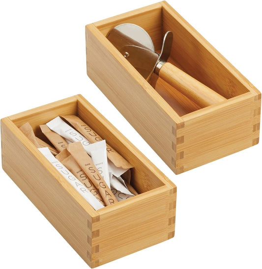 Bamboo Storage Bin Container, Drawer Organizer Crate Boxes for Kitchen Pantry Cabinet, Shelf