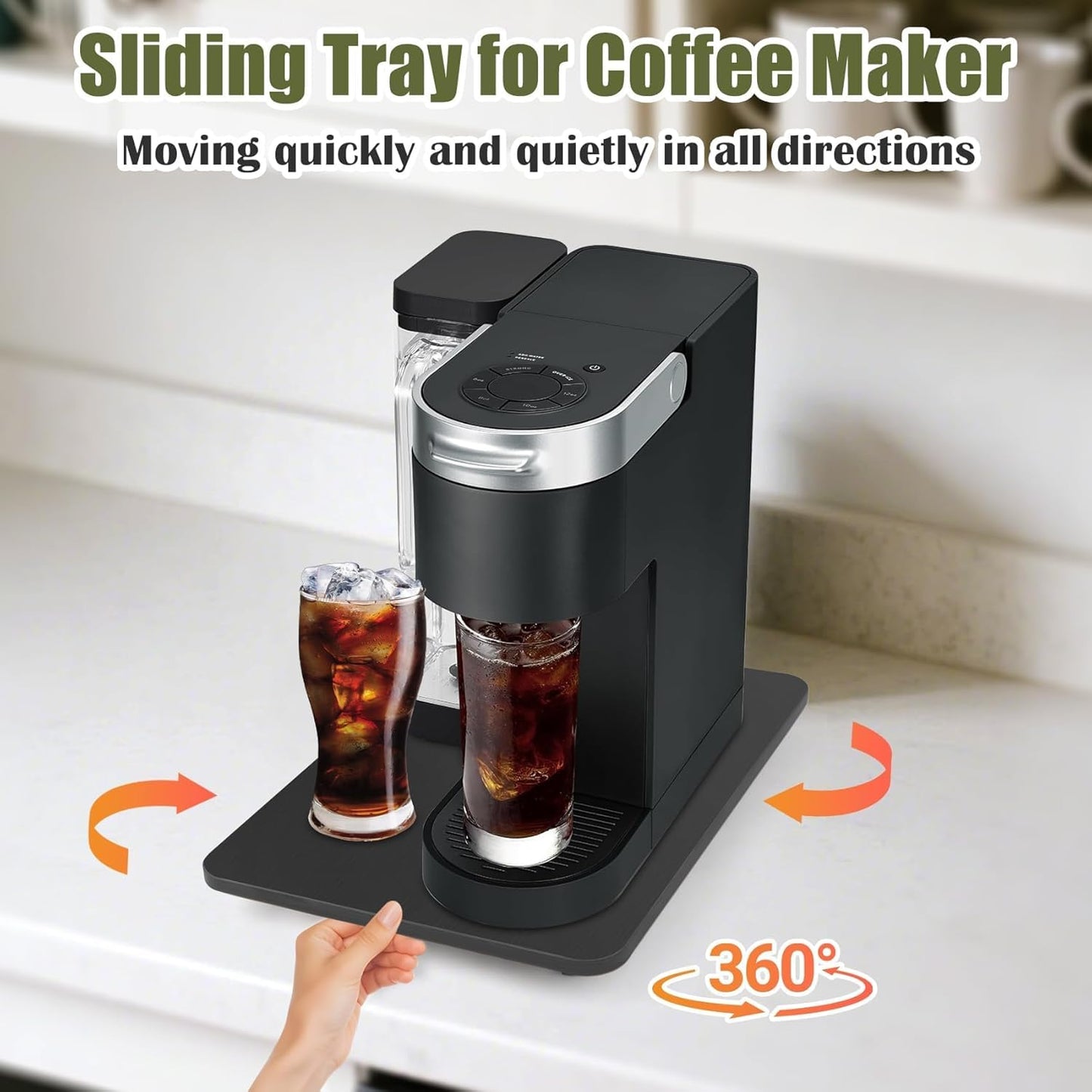 Sliding Tray for Coffee Maker, 360° Rolling Tray Appliance Slider with Wheels, Coffee Pot Slider Tray for Countertop Storage, Easily from Under The Cabinet (Black, 9.4"W x 13"D)
