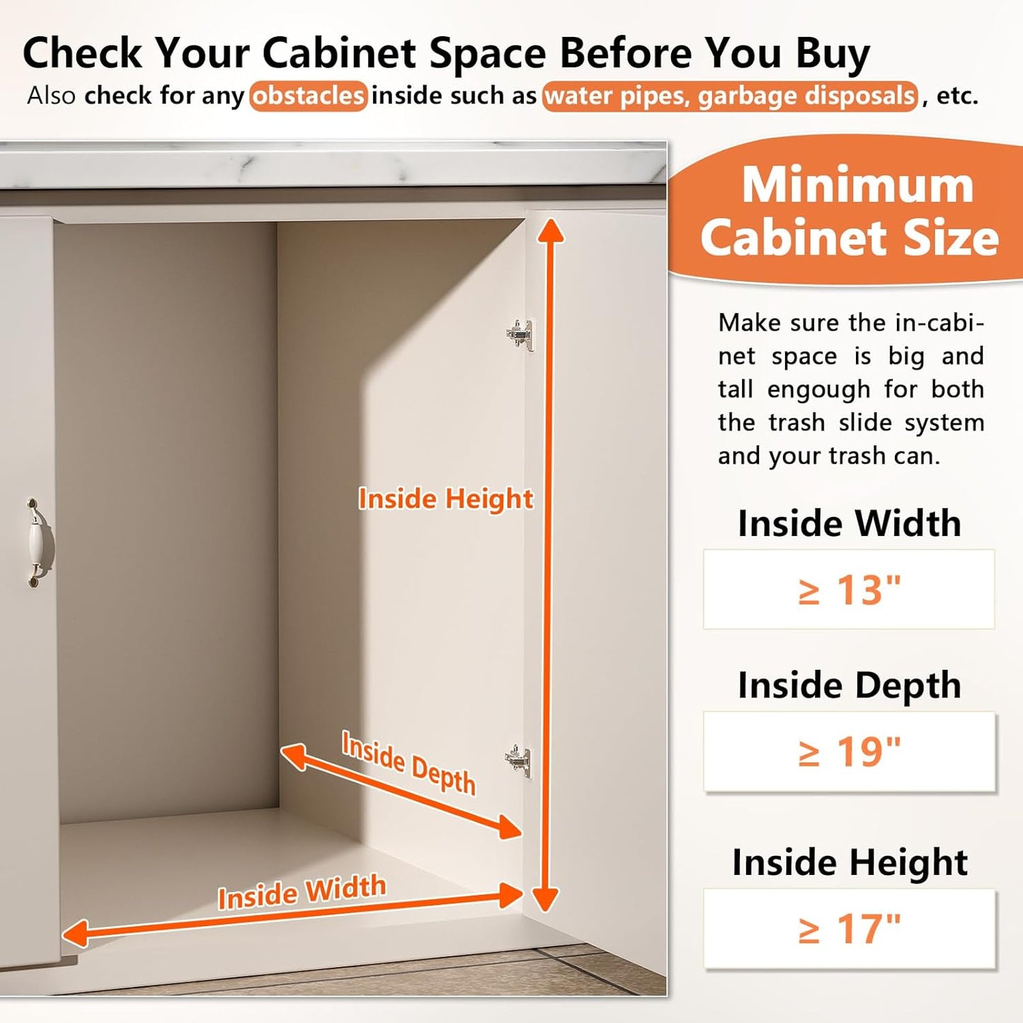 Under Sink Trash Can Pull Out, Reinforced Heavy Duty Steel Frame Slider