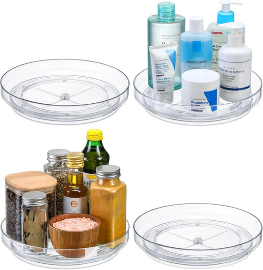 4 Pack 9 Inch Clear Acrylic Lazy Susan, Non-Skid Turntable Organizer for Cabinet, Kitchen