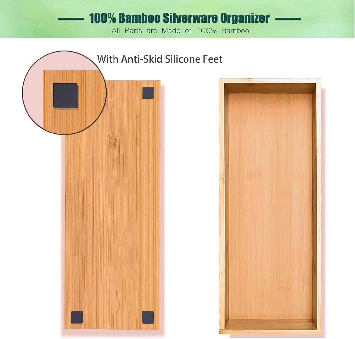 Set of 2 Bamboo Drawer Organizer, Stackable Utensil Organizer for Kitchen
