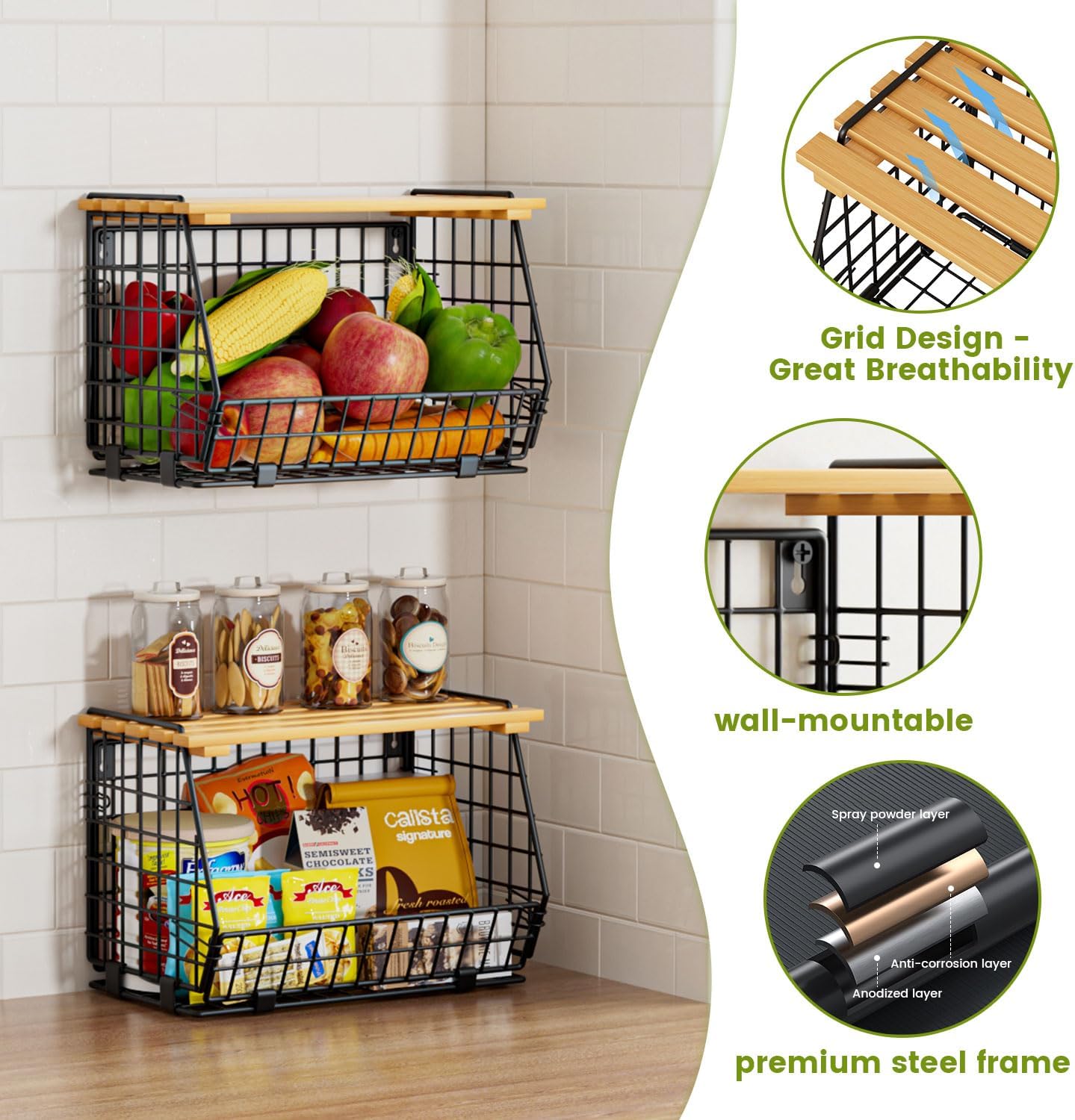 Wire Fruit Basket for Kitchen Storage: Hanging and Counter Basket for Vegetable Produce