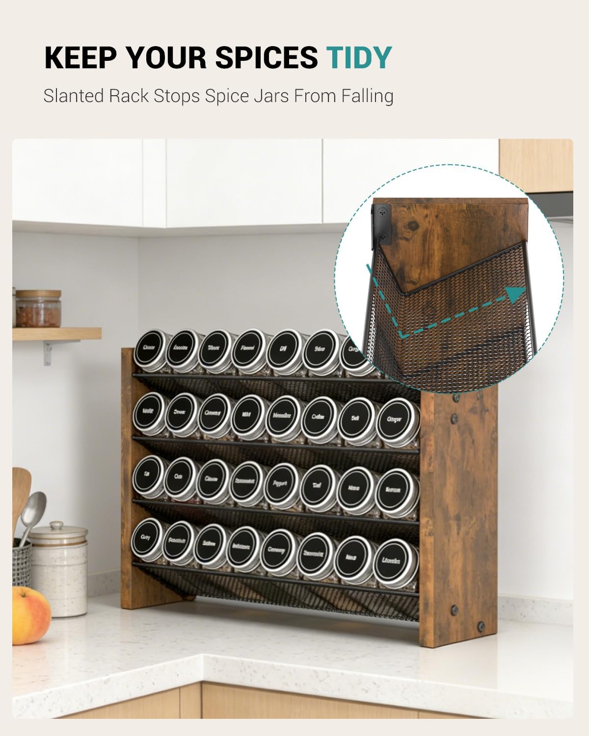 Spice Rack Organizer for Cabinet, Wooden 4 Tier Vertical Seasoning Organizers for Kitchen Pantry