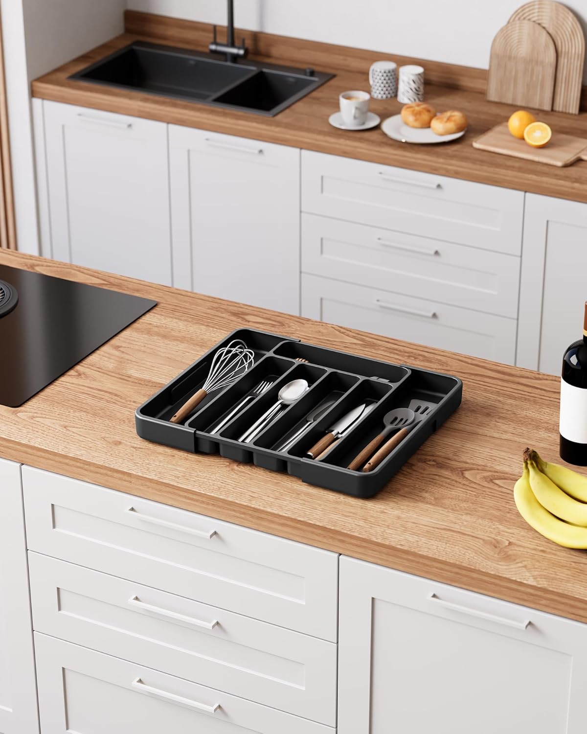 Cutlery Drawer Organiser for Kitchen - Adjustable Cutlery Tray for Effortless Utensil Sorting
