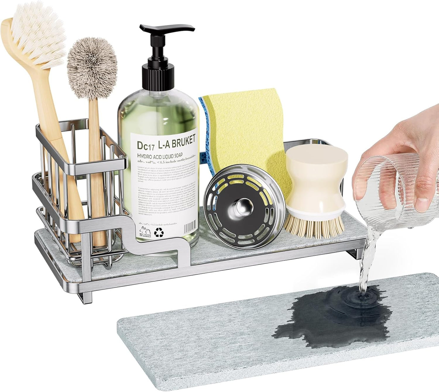 Sponge Holder for Kitchen Sink - Sink Caddy Organizer with Water Absorbing Stone Tray